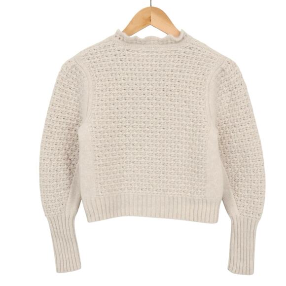 Madewell Scalloped Merino Wool-Blend Cropped Cardigan Sweater Oat Tan Size XS - Picture 4 of 8